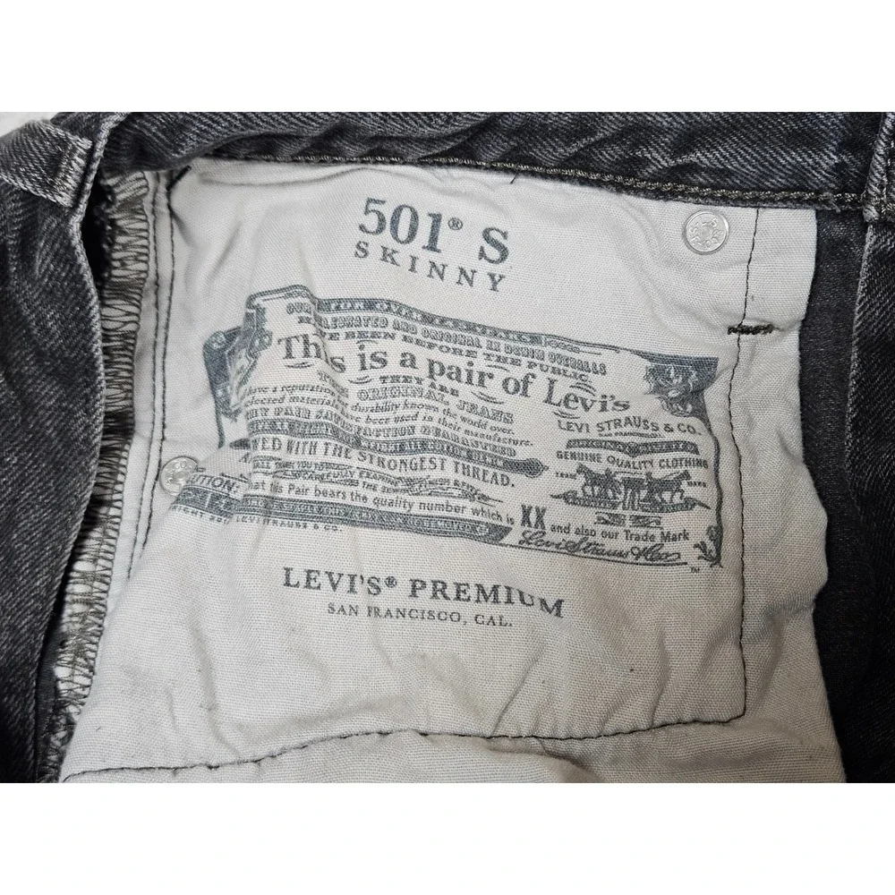 Levi's 501 Skinny Premium Jeans Womens 29x28 Black Distressed Mom Denim Pants